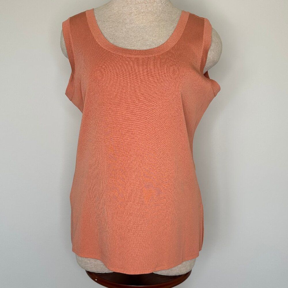 Exclusively Misook Women's Scoop Neck Tank Top Acrylic Sleeveless Coral Medium